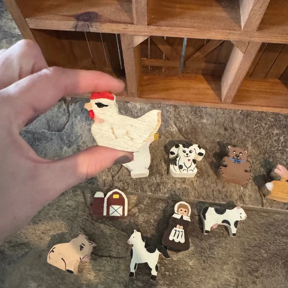 Vintage Cottagecore Farmhouse Barn Wood Shadow Box Display Shelf with Miniatures